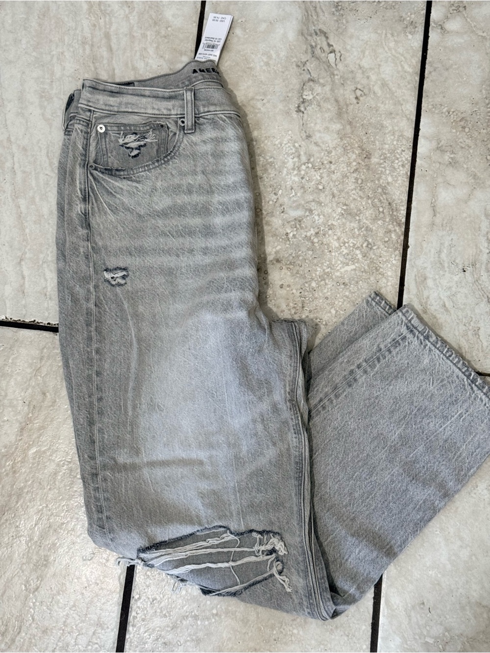 American Eagle Outfitters Light Gray Distressed Relaxed Jeans